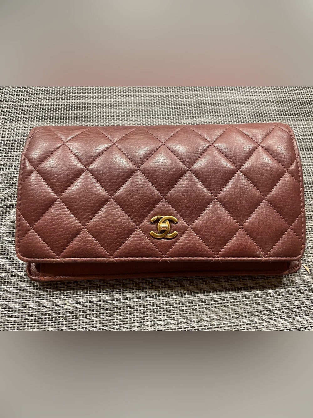 Chanel Burgundy Quilted Flap Leather Wallet